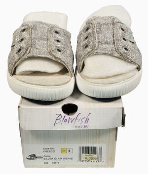 Blowfish Malibu Fresco Women's Laceless Slides Sandals Silver Glam Weave Size 9